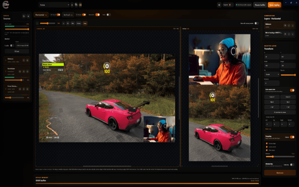 Cutscene Replay Clipping Tool Orange Theme - Dual Canvas Horizontal and Vertical Clip layout