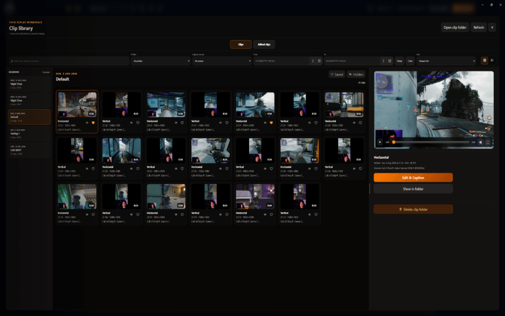 Cutscene Replays Clip library. Preview, Organise and edit clips faster