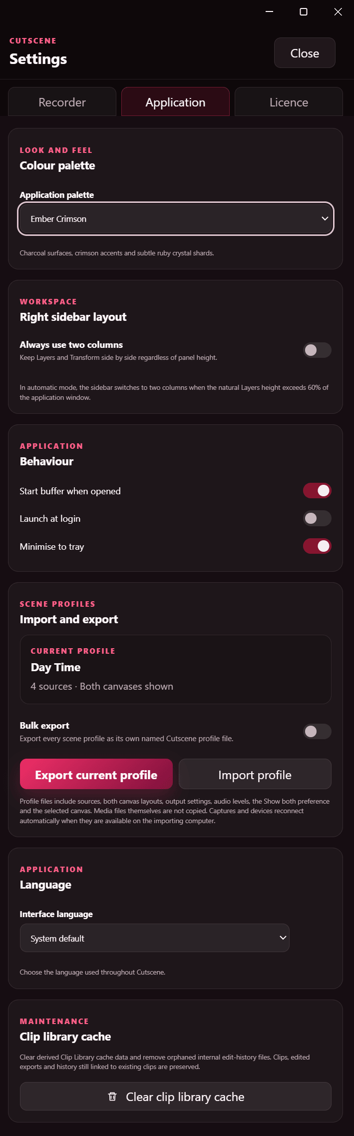 Cutscene Replay Application Settings panel