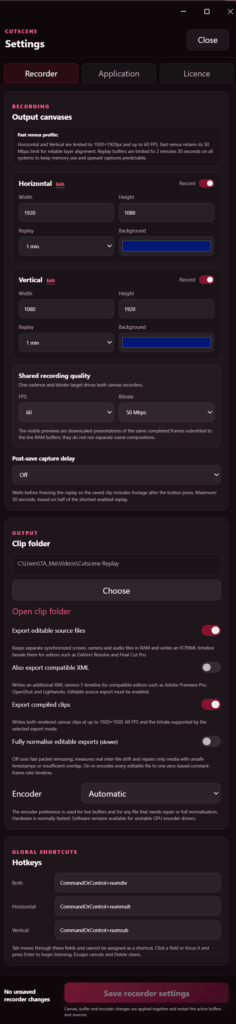 Cutscene Replay 1.2.128 Recorder Settings