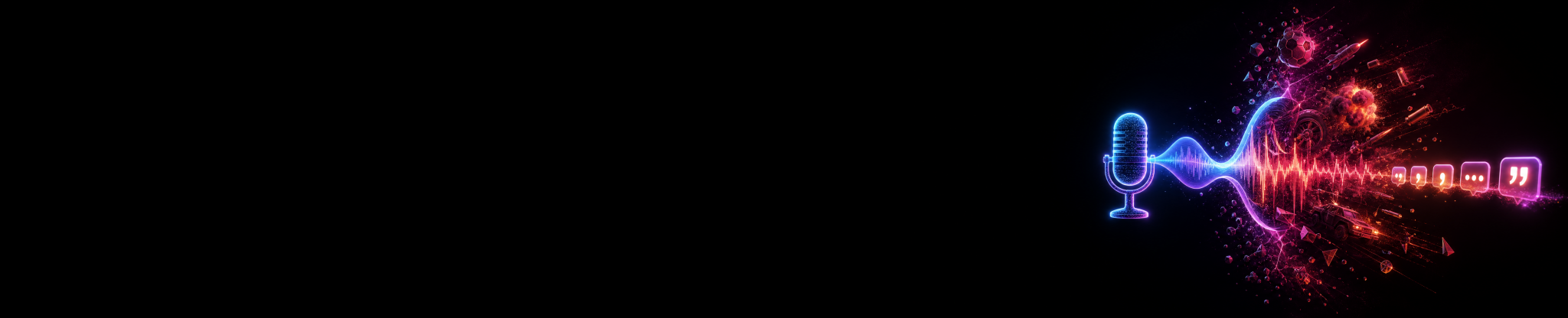 Wide stylized banner showing a clean microphone waveform separating from noisy game audio and becoming caption cues.
